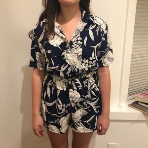 Urban Outfitters Romper / Dark Blue + White Flower
